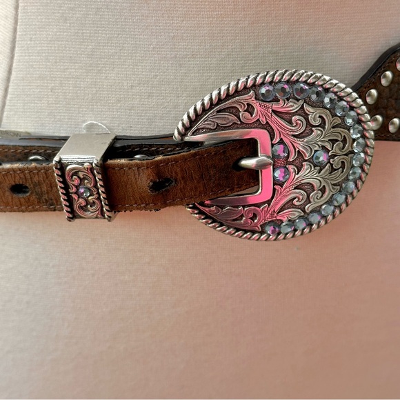 Ariat Women’s Handcrafted Brown Leather Belt Limited Edition Rhinestone Buckle - Picture 6 of 15